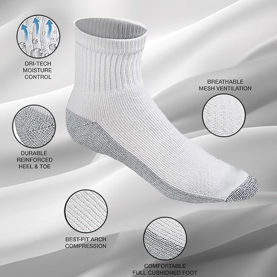 Molten Creek® Men’s Heavy Duty Quarter Work Socks, Moisture Wicking, Ankle Socks, Full Cushioned, Comfort Top, Reinforced Heel, 6-11, 10 Pairs Molten Creek