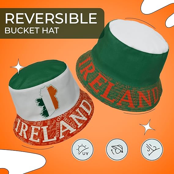 Molten Creek® Ireland Flag Bucket Hat, Reversible 100% Cotton Double-Layer Fisherman Hat, One Size Fits All, Irish National Flag Summer Cap for Men & Women, Lightweight, Breathable Outdoor Hat Molten Creek