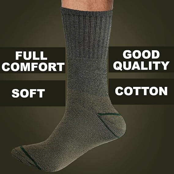 Molten Creek® Men Combat Green Socks, Military Boot Thermal Socks, Comfortable and Lightweight, Casual & Workwear, Outdoor Socks, Regular, Loose Top, Adults, Pack of 6 Molten Creek