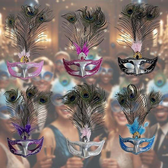 Molten Creek® Peacock Feather Eye Mask, Elegant & Eye Catching Design, Vibrant Colour, Perfect For Masquerade Balls, Halloween, Fancy Dress Parties, And Cosplay, Random Design Molten Creek