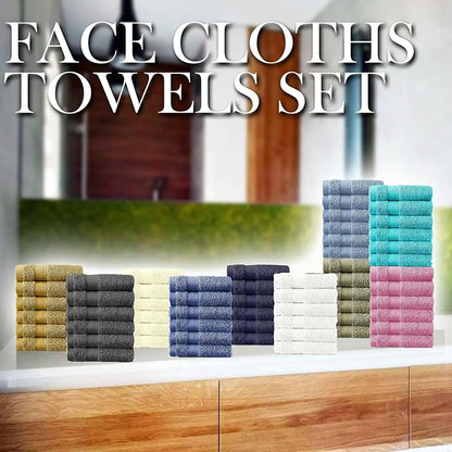 Molten Creek® Face Cloths Towels Set, 100% Egyptian Cotton, Highly Absorbent, Quick Dry, Super Soft & Fluffy, Easy to Care, Lightweight, 30 x 30cm, Pack of 12