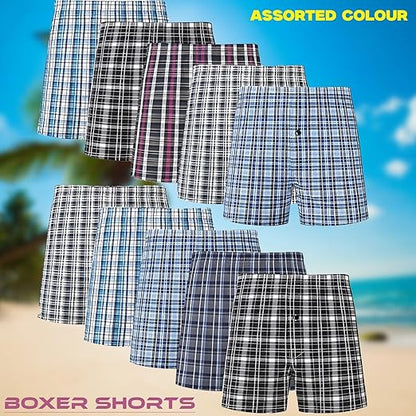 Molten Creek® Mens Boxers, Underwear Cotton Woven Boxers, Checks Pattern, Boxer Shorts, Button Fly, Comfortable, Soft and Flexible Fit, Pack of 6, Assorted Colour Molten Creek