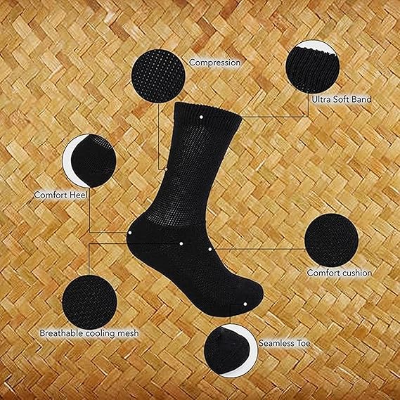 Molten Creek® Men’s Extra Wide Loose Diabetic Socks, Soft & Snug Fit, Breathable Seamless Design, Bamboo Socks for Swollen Feet & Legs, Black, Size 6-11, 6 Pairs Socks Molten Creek