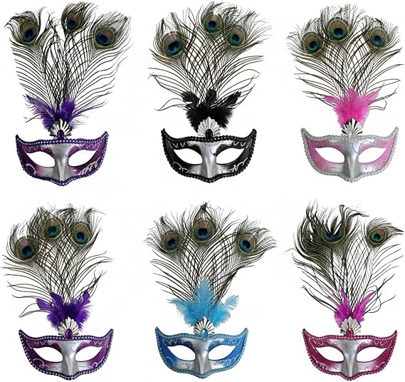 Molten Creek® Peacock Feather Eye Mask, Elegant & Eye Catching Design, Vibrant Colour, Perfect For Masquerade Balls, Halloween, Fancy Dress Parties, And Cosplay, Random Design Molten Creek
