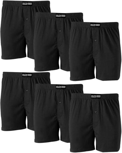 Molten Creek® Men's Plain Boxer Shorts – Cotton Blend Loose Fit Underwear, 6 Pack