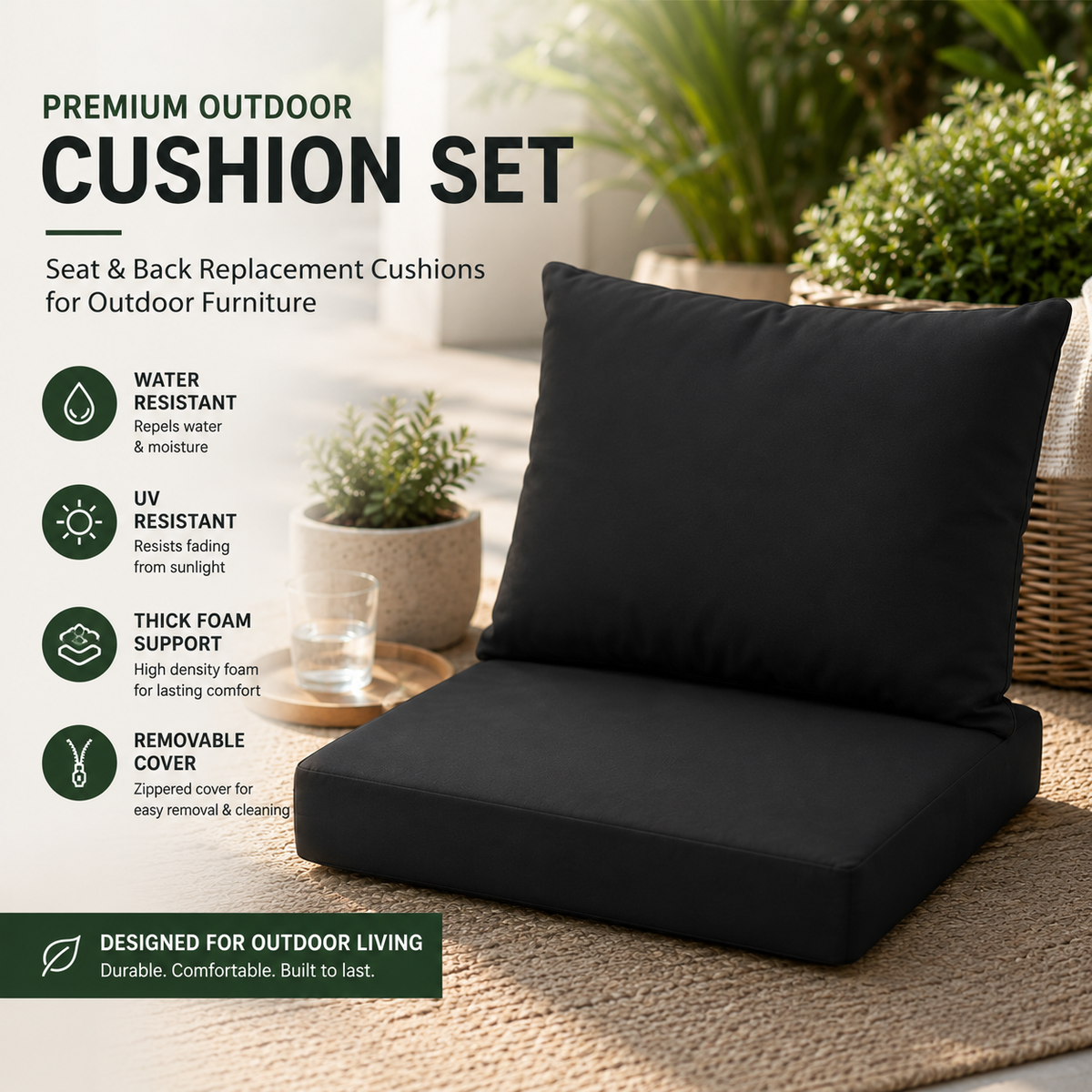 Molten Creek® Outdoor Rattan Furniture Cushion Set – Water Resistant Patio Sofa Cushions