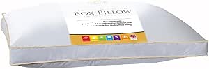 Box pillow with a brand label on a white background