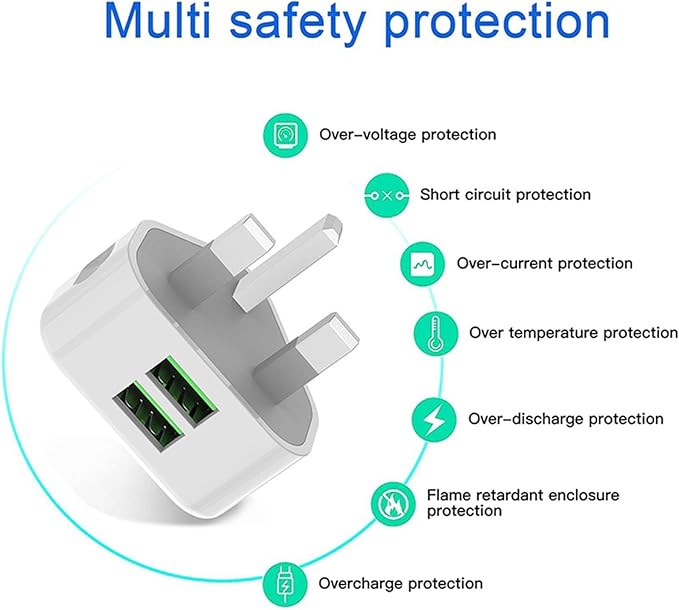 White power adapter with safety protection features on a white background