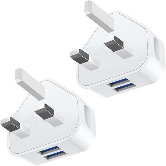 Two white USB hub adapters on a white background