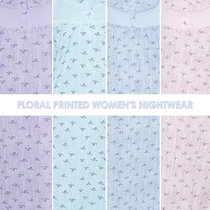 Grid of floral printed fabric swatches in pastel colors with text 'Floral Printed Women's Nightwear'.