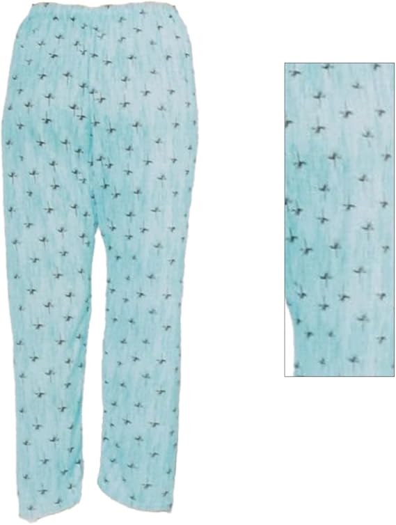 Light blue pajama pants with a small pattern on a white background