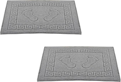 Molten Creek® Bath Mats, Classic Greek Key Design, Terry Cloth Foot Towel, Quicky Dry, Soft and Absorbent, 750 GSM, Easy to Wash, Lightweight, 100% Cotton, 50x70 cm