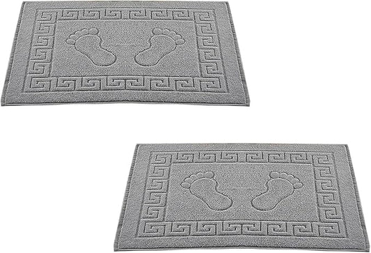 Molten Creek® Bath Mats, Classic Greek Key Design, Terry Cloth Foot Towel, Quicky Dry, Soft and Absorbent, 750 GSM, Easy to Wash, Lightweight, 100% Cotton, 50x70 cm (2, Grey)