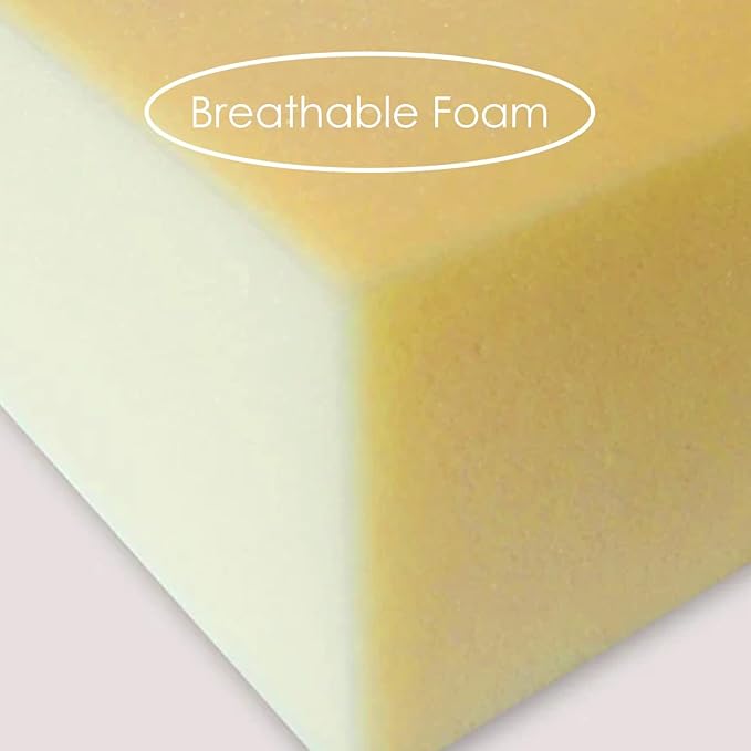 Close-up of breathable foam with a label on a light background