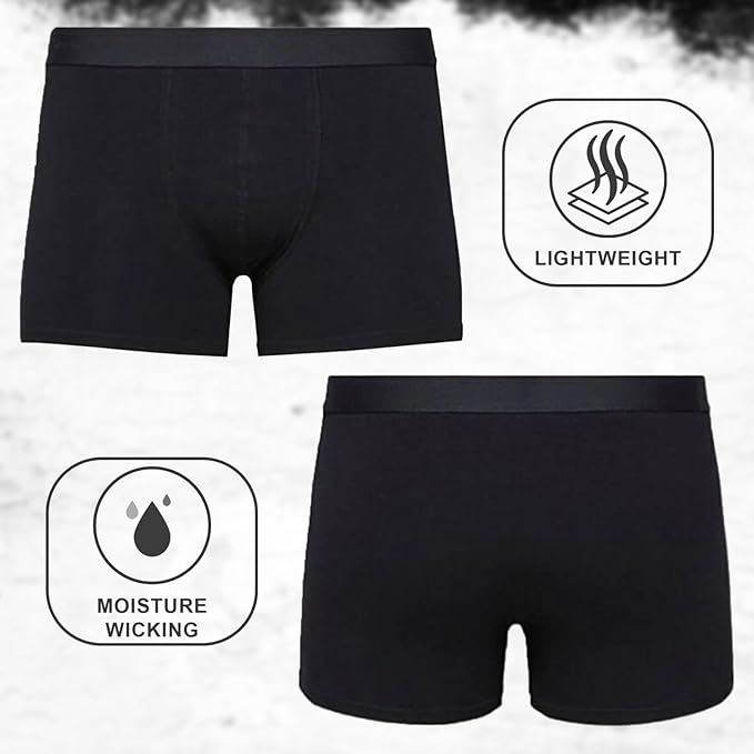 Black Lightweight and Moisture Wicking boxer briefs on a light gray background.
