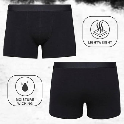 Black Lightweight and Moisture Wicking boxer briefs on a light gray background.