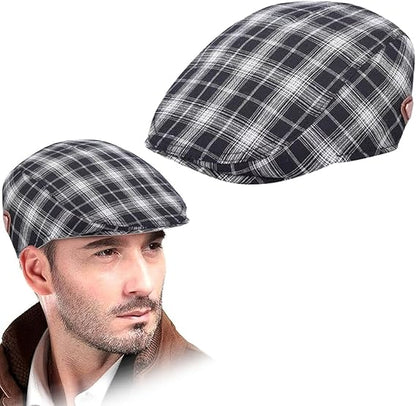 cotton flat hat shown above a man wearing one of them.