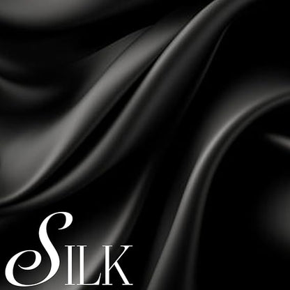 Black silk fabric with the word 'Silk' in white text.