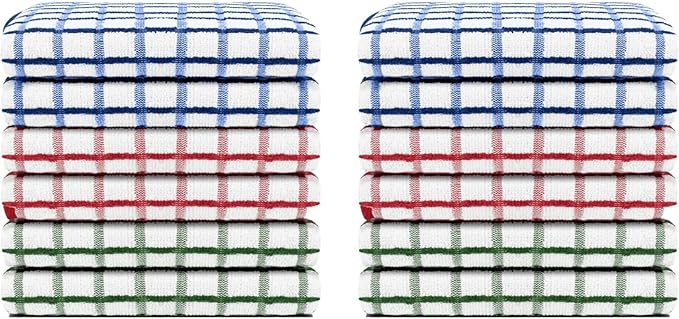 Assorted Terry Tea Towel, Highly Absorbent, Checkered Pattern, Soft Touch, Great for Drying Dishes, Kitchen Hand Towels, Bright Colors
