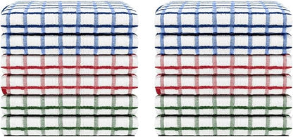 Assorted Terry Tea Towel, Highly Absorbent, Checkered Pattern, Soft Touch, Great for Drying Dishes, Kitchen Hand Towels, Bright Colors
