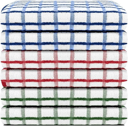 Assorted Terry Tea Towel, Highly Absorbent, Checkered Pattern, Soft Touch, Great for Drying Dishes, Kitchen Hand Towels, Bright Colors