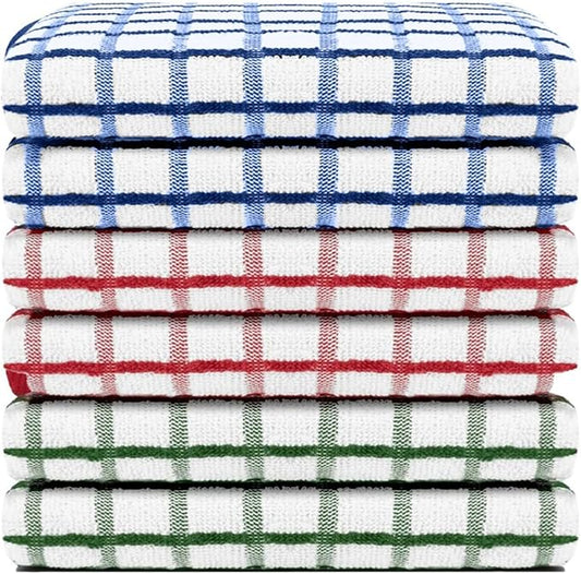 Assorted Terry Tea Towel, Highly Absorbent, Checkered Pattern, Soft Touch, Great for Drying Dishes, Kitchen Hand Towels, Bright Colors