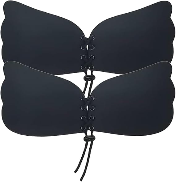 Black butterfly-shaped bra on a white background