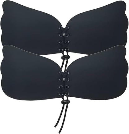 Black butterfly-shaped bra on a white background