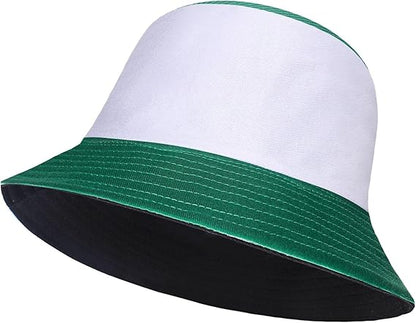 White and green bucket hat on a white background
