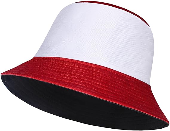 White and red bucket hat on a white background