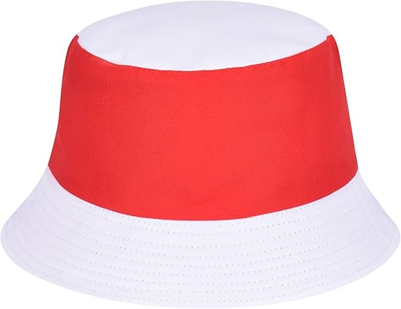 Red and white bucket hat on a white background