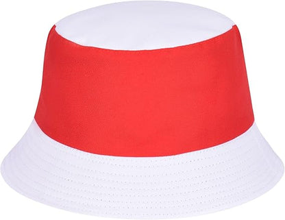 Red and white bucket hat on a white background