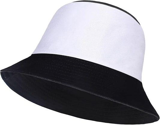 Black and white bucket hat on a white background