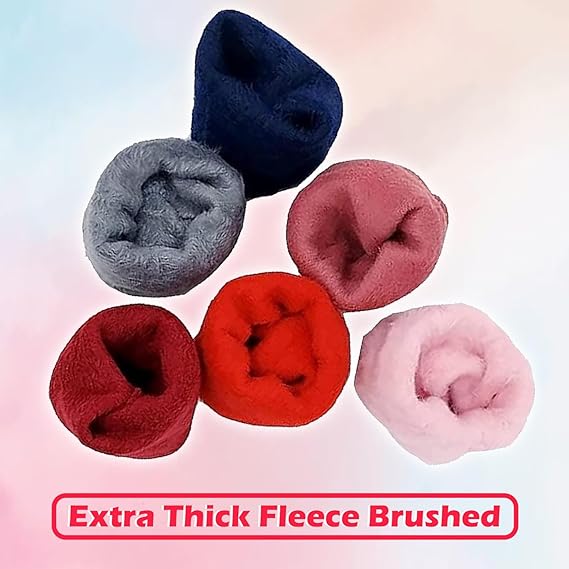 Set of six extra thick fleece brushed items in various colors on a gradient background.