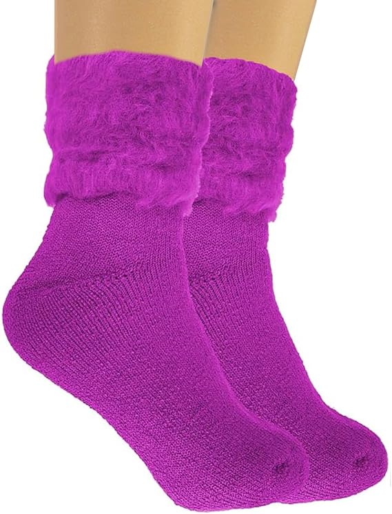Purple socks with textured cuffs on a white background