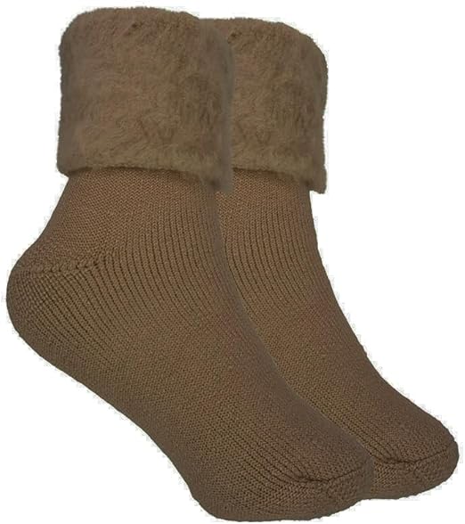 Brown socks with fur cuff on a white background
