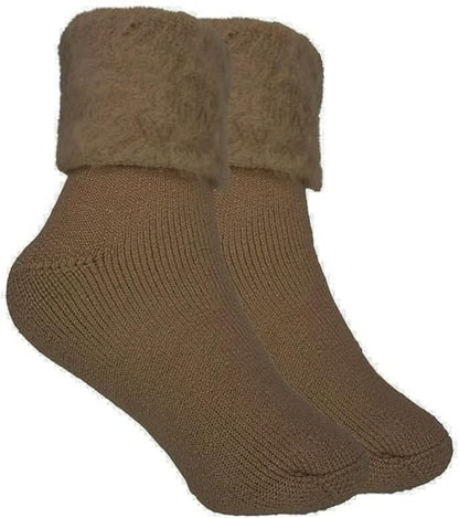 Brown socks with fur cuff on a white background