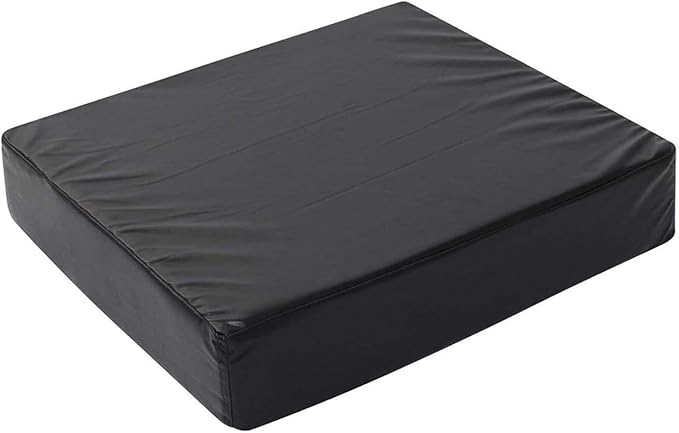 Black rectangular wheelchair cushion on a white background