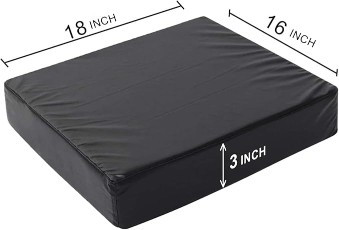 Black cushion with measurements on a white background