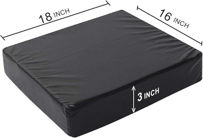 Black cushion with measurements on a white background
