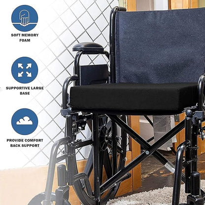 Wheelchair with features highlighted on a tiled floor background
