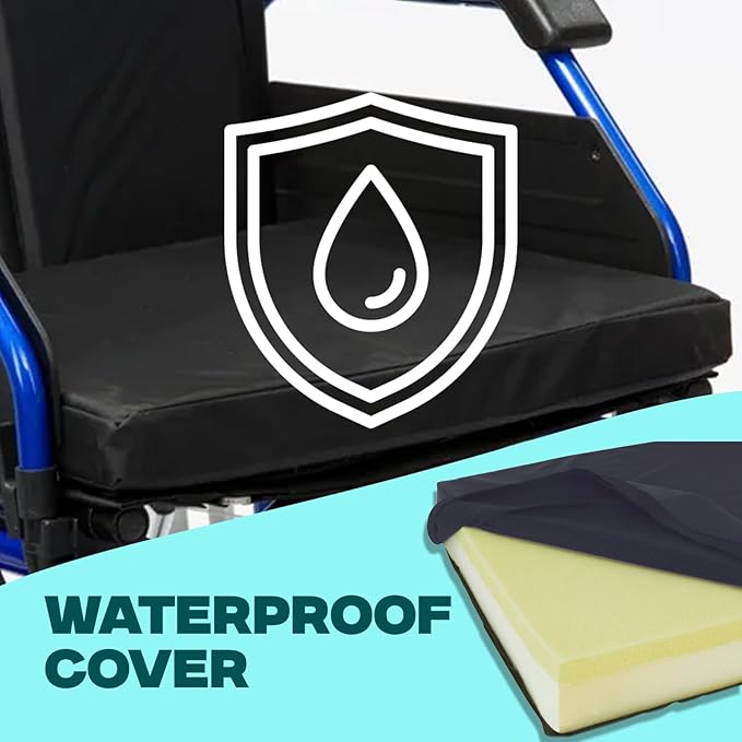 Black wheelchair waterproof seat cover on a blue background