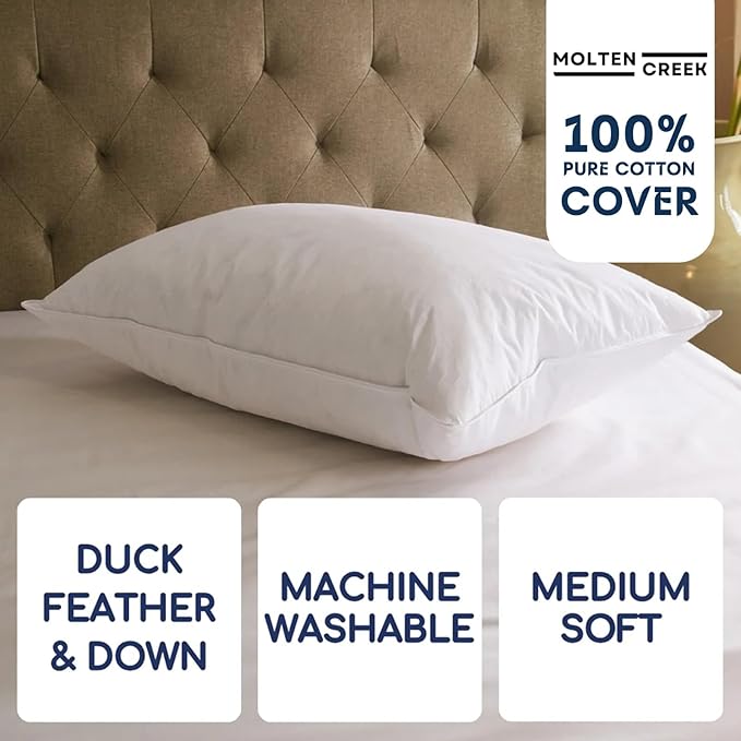 100% Cotton white pillow on a bed machine washable