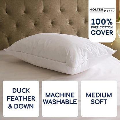 100% Cotton white pillow on a bed machine washable