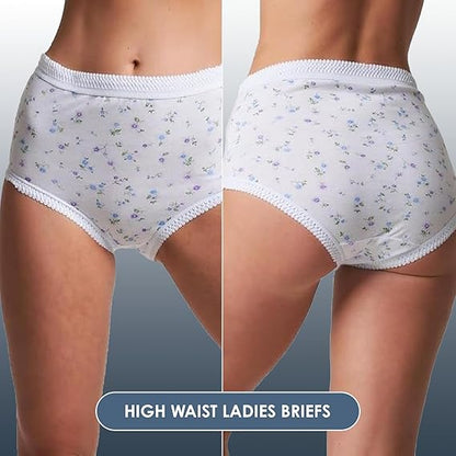 White high waist ladies' briefs with floral pattern on a neutral background