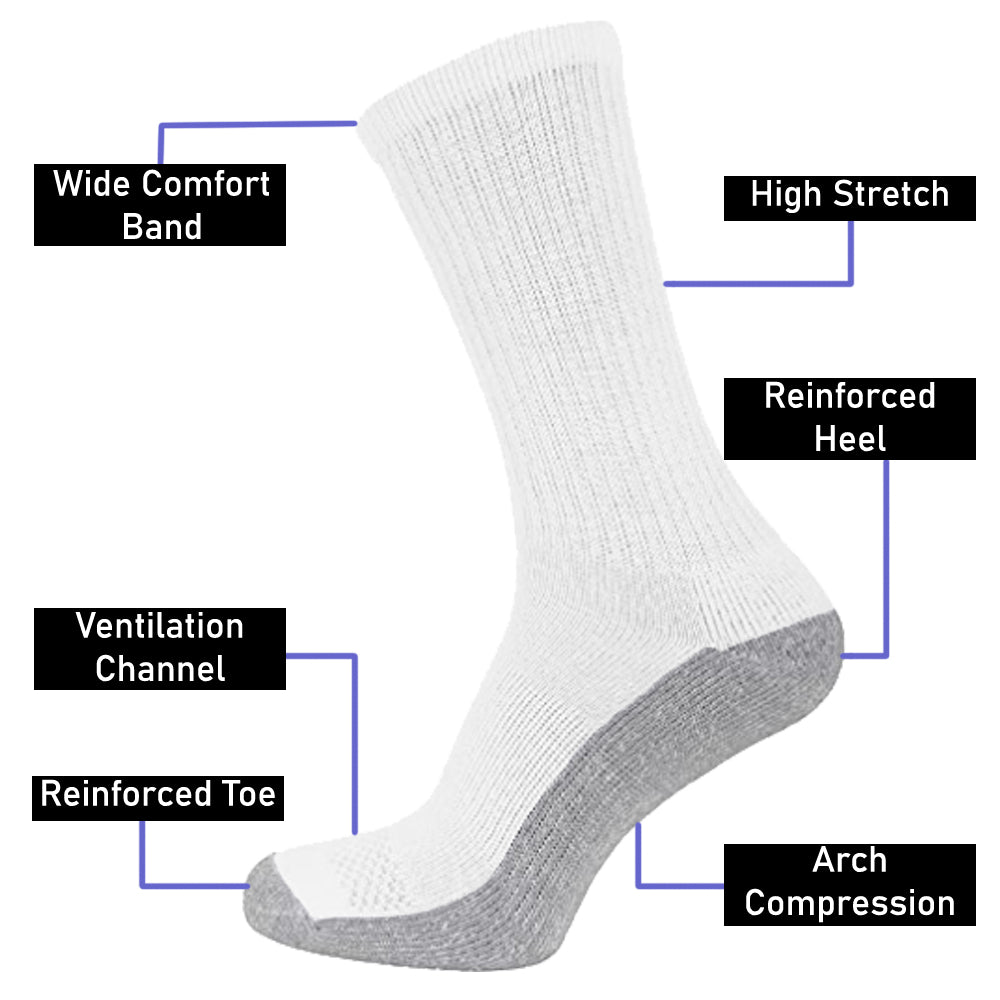 Molten Creek®  10 Pairs Men's BIG FOOT Industrial Crew Boot Work Socks Cushioned Heavy Duty Reinforced Toe & Heel UK 11-14 Molten Creek
